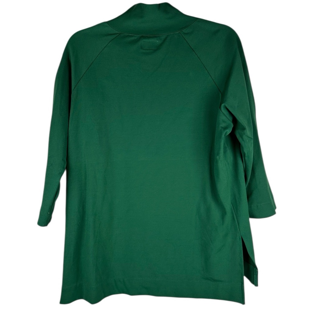 Holly Shae Emerald Green Plaid Trim Holiday Preppy 3/4 Sleeve Top Women Size S/M - Picture 2 of 8